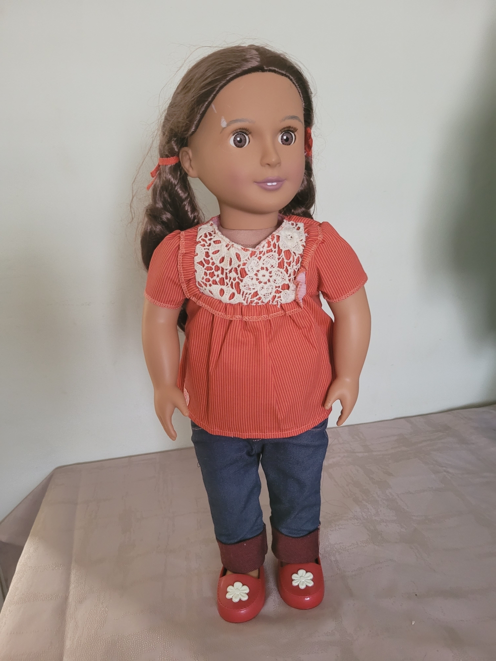 Battat Our Generation Doll 18"Outfit Set in Coral with Lace Collar